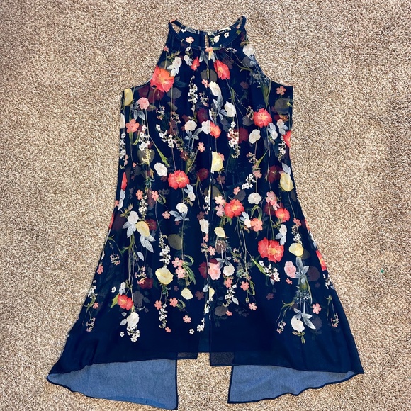 Roman, Navy Floral Chiffon Overlay Dress, Size 14 - Picture 13 of 15